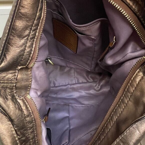 Coach Zoe Metallic Brown Leather Slouchy Shoulder Bag Gold Hardware Lined Y2K - Picture 14 of 15